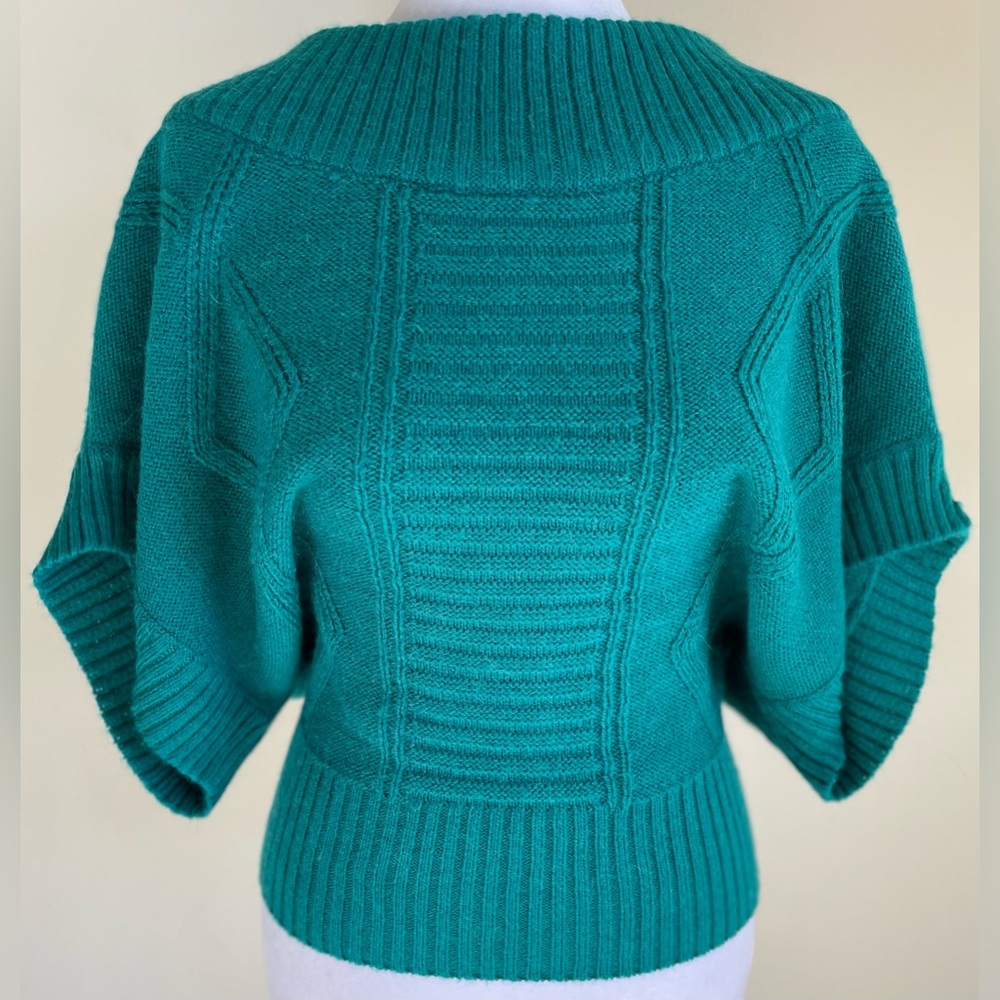 2b Bebe Alpaca Off-Shoulder Cable Knit, Button Back Detail Sweater, Small, Teal